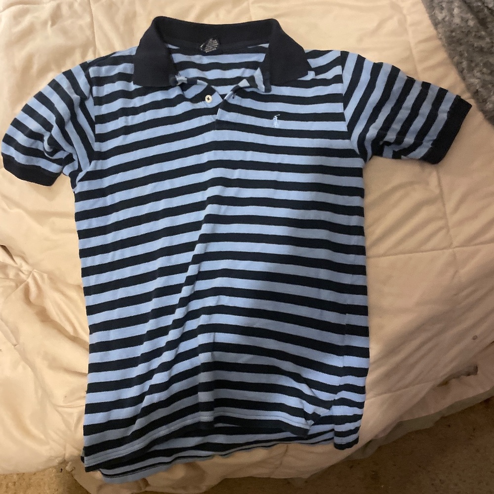 Baby blue and dark blue striped polo
